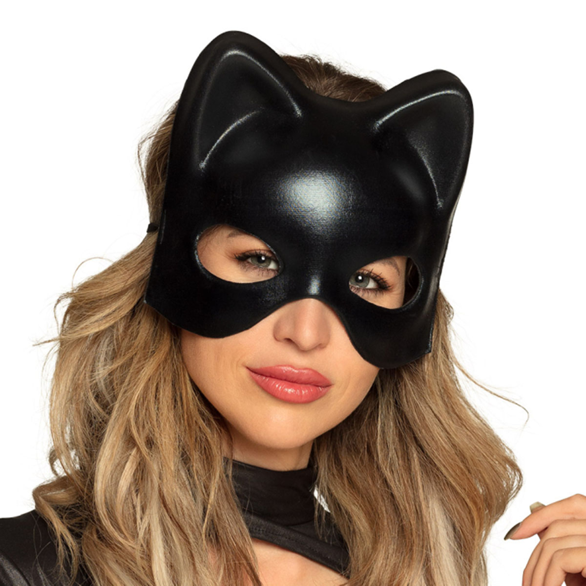 Siyah Deri Görünümlü Kedi Maskesi – Cosplay &amp;amp; Maskeli Balo (4812)