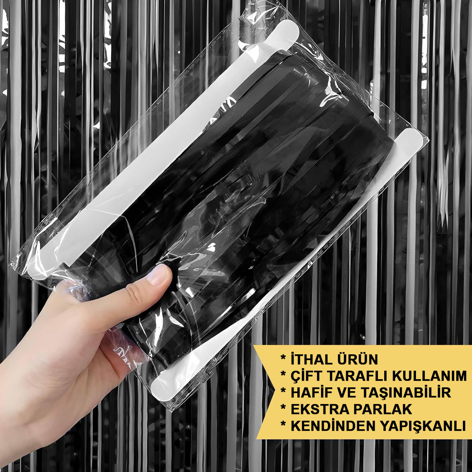 Siyah Renk Ekstra Metalize Parlak Saçaklı Arka Fon Perde İthal A Kalite 1x2 Metre (4812) Siyah Renk Ekstra Metalize Parlak Saçaklı Arka Fon Perde İthal A Kalite 1x2 Metre (4812)