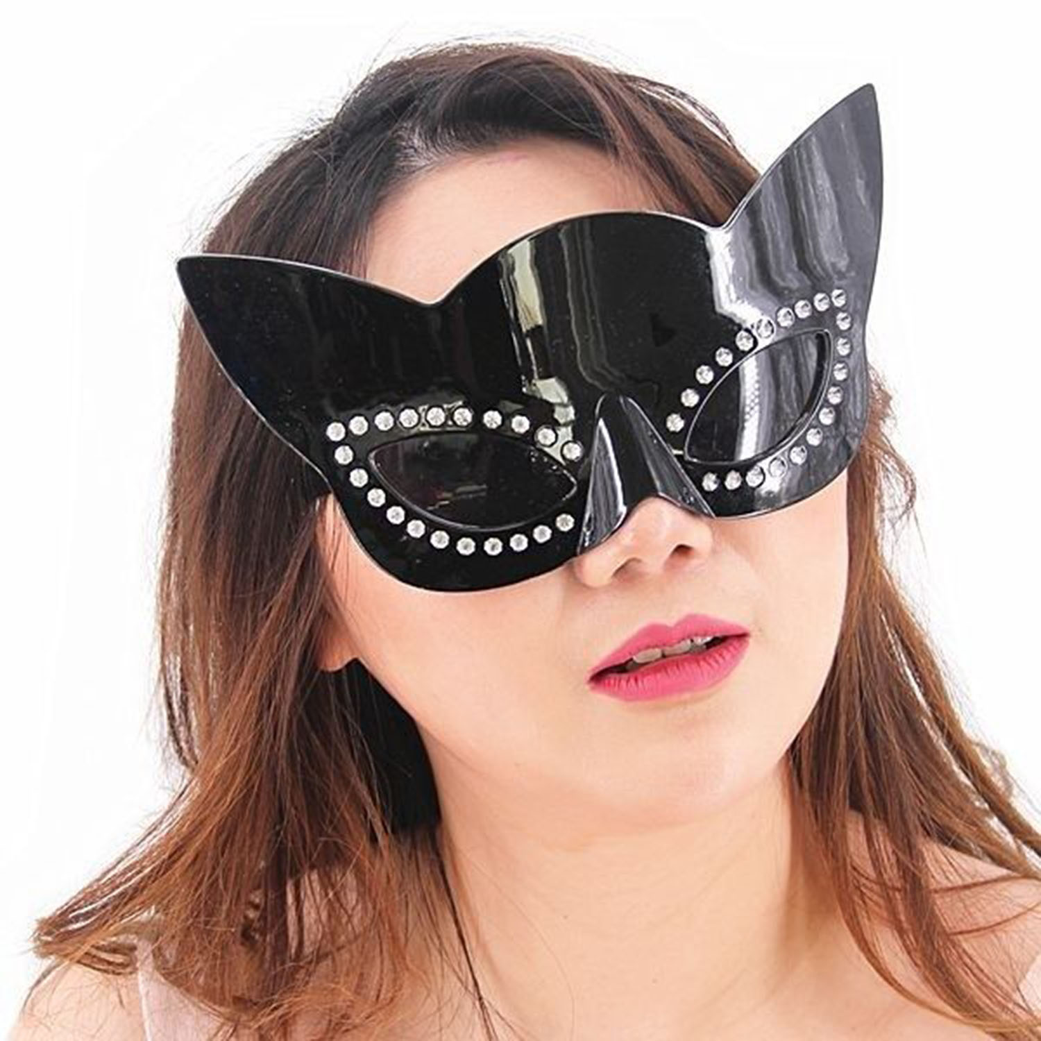 Siyah Renk Siyah Camlı Kedi Şekilli Parti Gözlüğü 20x11 cm (4812)