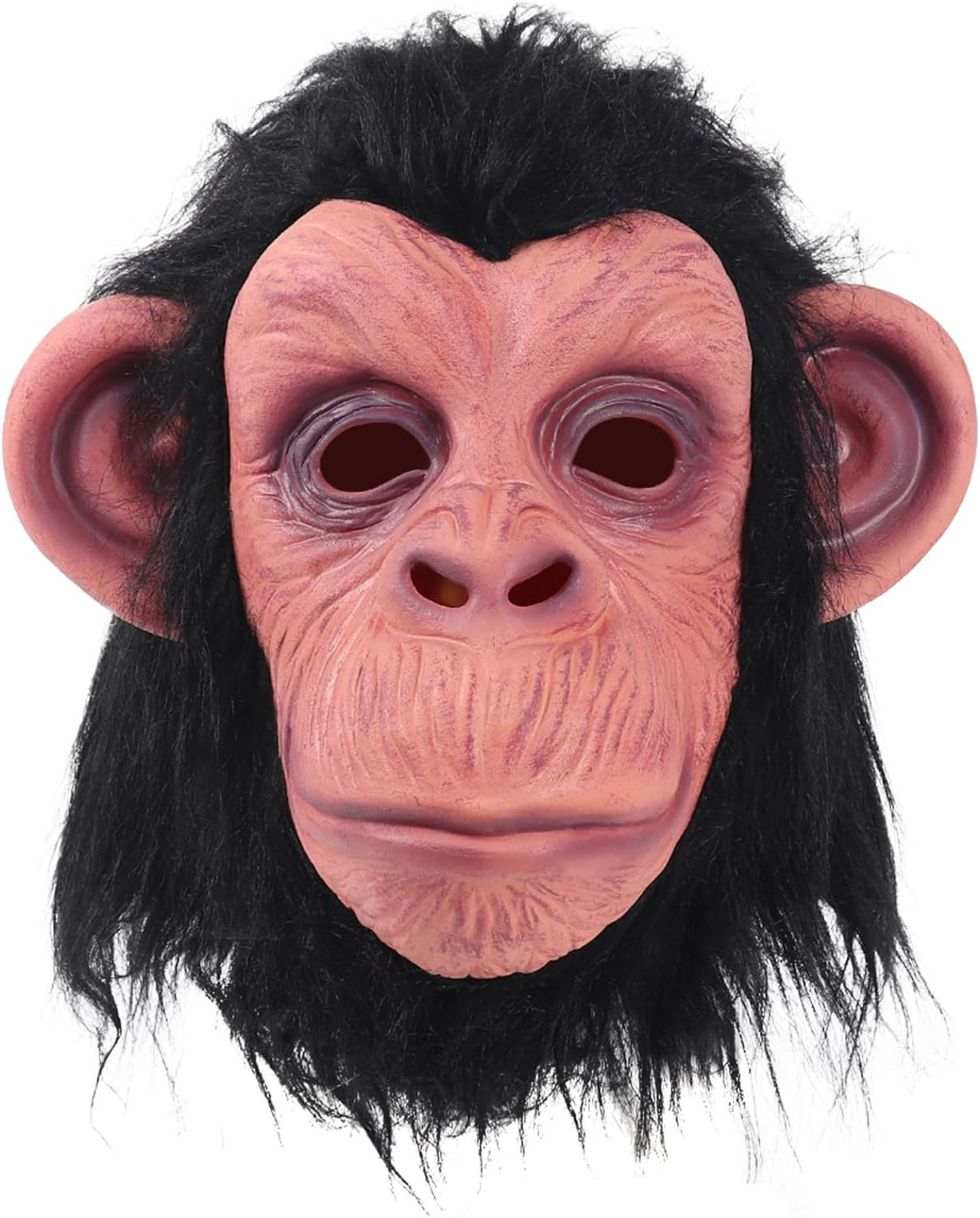 Siyah Saçlı Kafaya Tam Geçmeli Lateks Şempanze Maskesi - Lateks Maymun Orangutan Goril Maske Et Maske (4812)