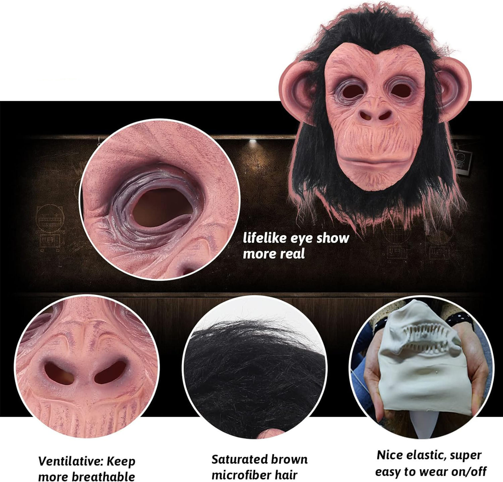 Siyah Saçlı Kafaya Tam Geçmeli Lateks Şempanze Maskesi - Lateks Maymun Orangutan Goril Maske Et Maske (4812) Siyah Saçlı Kafaya Tam Geçmeli Lateks Şempanze Maskesi - Lateks Maymun Orangutan Goril Maske Et Maske (4812)