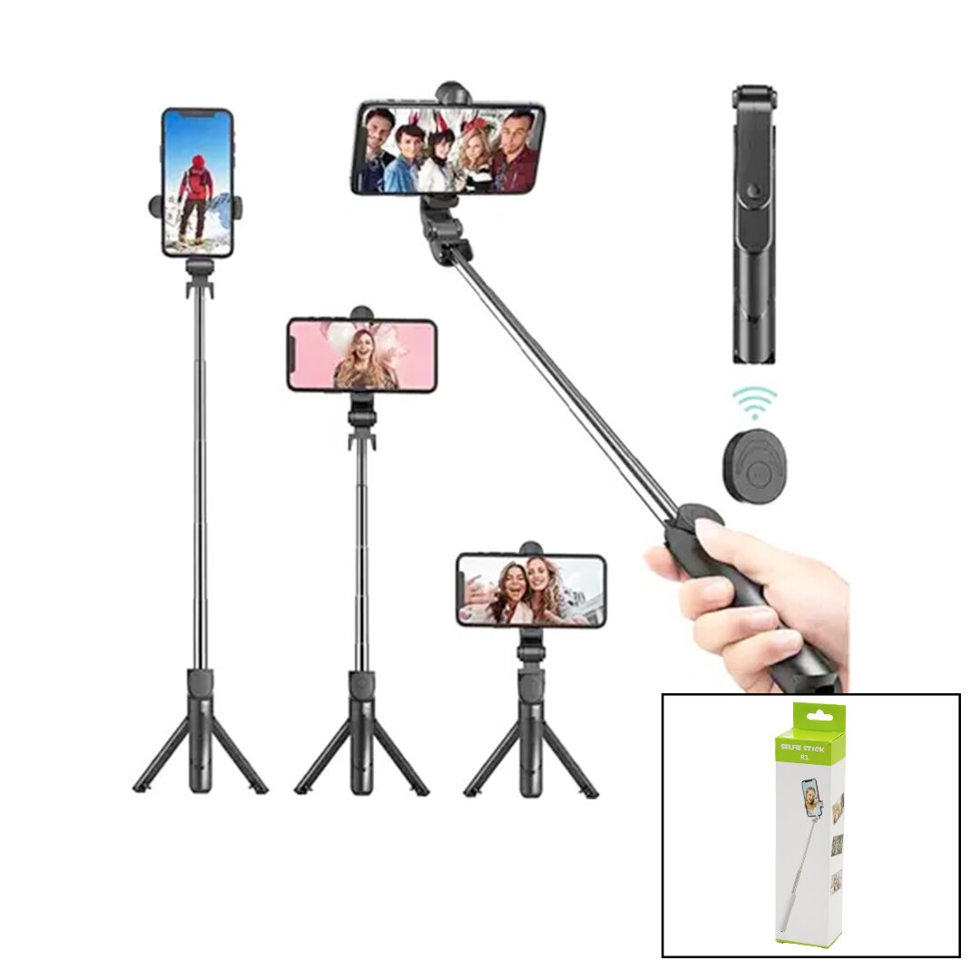 SİYAH  SELFİ ÇUBUK - TRİPOD AYAKLI  57CM UZAYAN-KISALAN SAPLI + 10CM =67CM (4812)