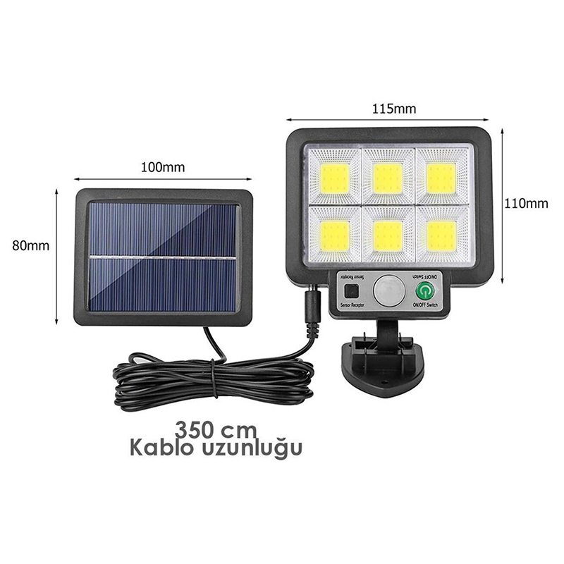 SOLAR PANELLİ HAREKET SENSÖRLÜ ÜÇ MODLU DUVAR LAMBASI (4812)