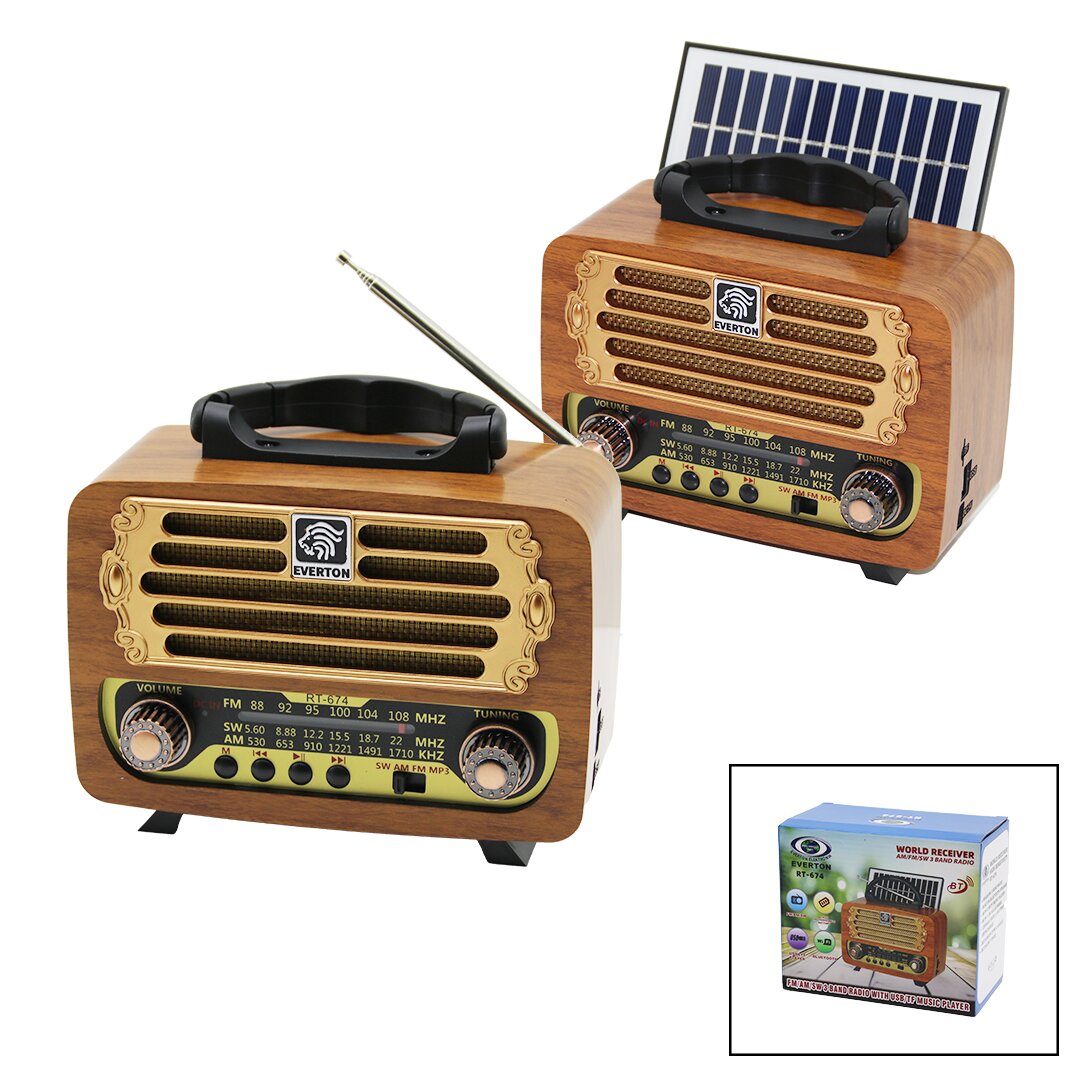 SOLAR PANELLİ  USB ŞARJ BLUETOOTH İBRELİ FM RADYO MP3 USB - TF PLAYER DC:5V--SOLAR:1.5W RT-674 (4812)