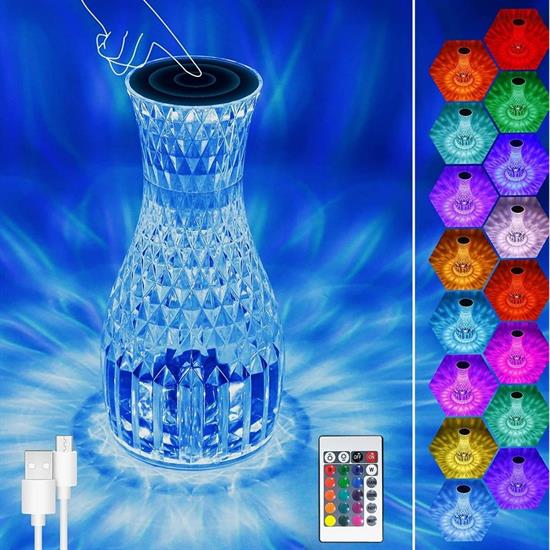 Sürahi Model USB Şarjlı Kumandalı 16 Farklı Işık Modlu Masa Üstü Kristal Akrilik Lamba Led (4812)