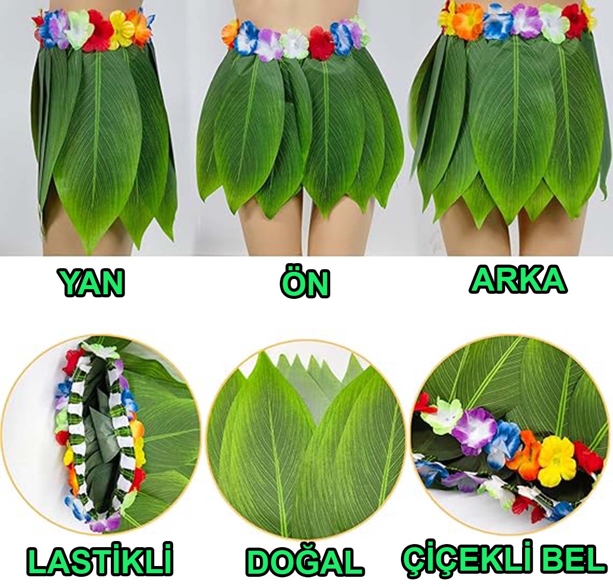 Tropikal Esintili Hawaii Yapraklı Parti Eteği Çocuk Boy (4812)