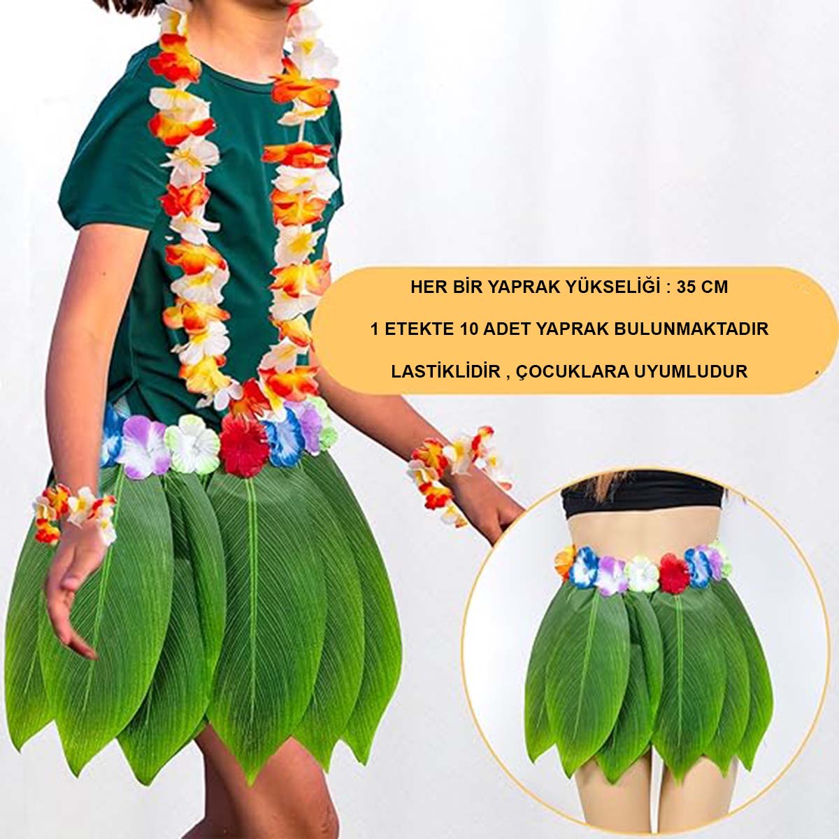 Tropikal Esintili Hawaii Yapraklı Parti Eteği Çocuk Boy (4812) Tropikal Esintili Hawaii Yapraklı Parti Eteği Çocuk Boy (4812)