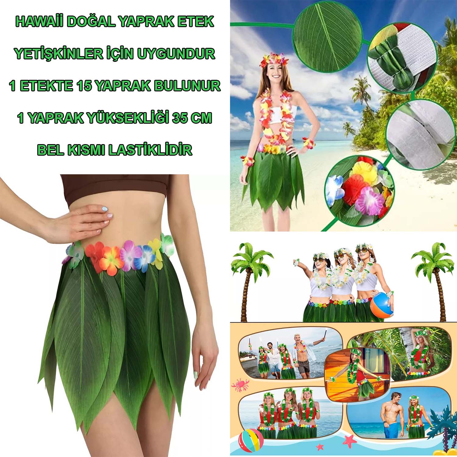 Tropikal Esintili Hawaii Yapraklı Parti Eteği Yetişkin Boy (4812)