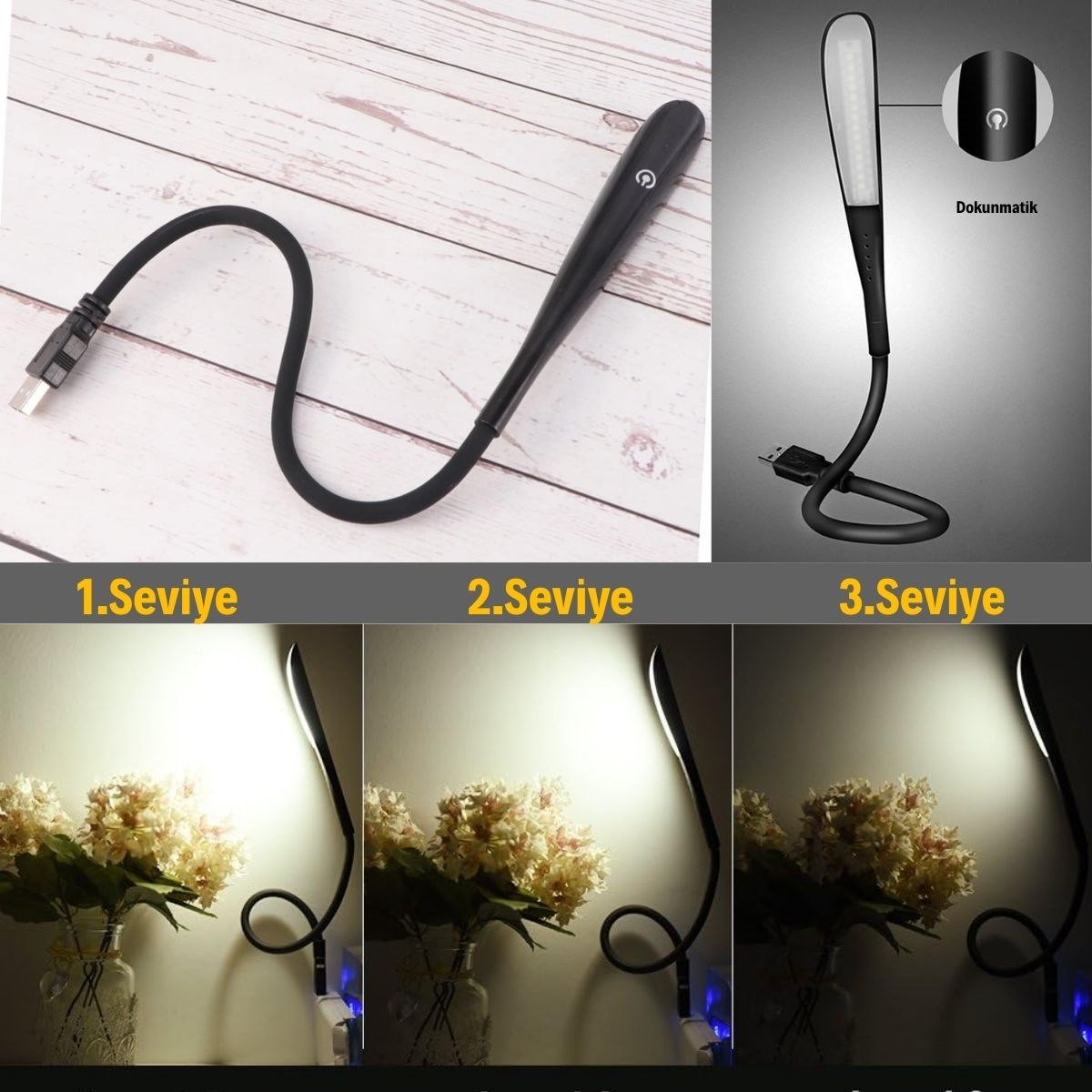 USB Girişli 14 Ledli 3 Kademeli Dokunmatik Masa/Kitap Okuma Lambası Ledi Siyah (4812) USB Girişli 14 Ledli 3 Kademeli Dokunmatik Masa/Kitap Okuma Lambası Ledi Siyah (4812)