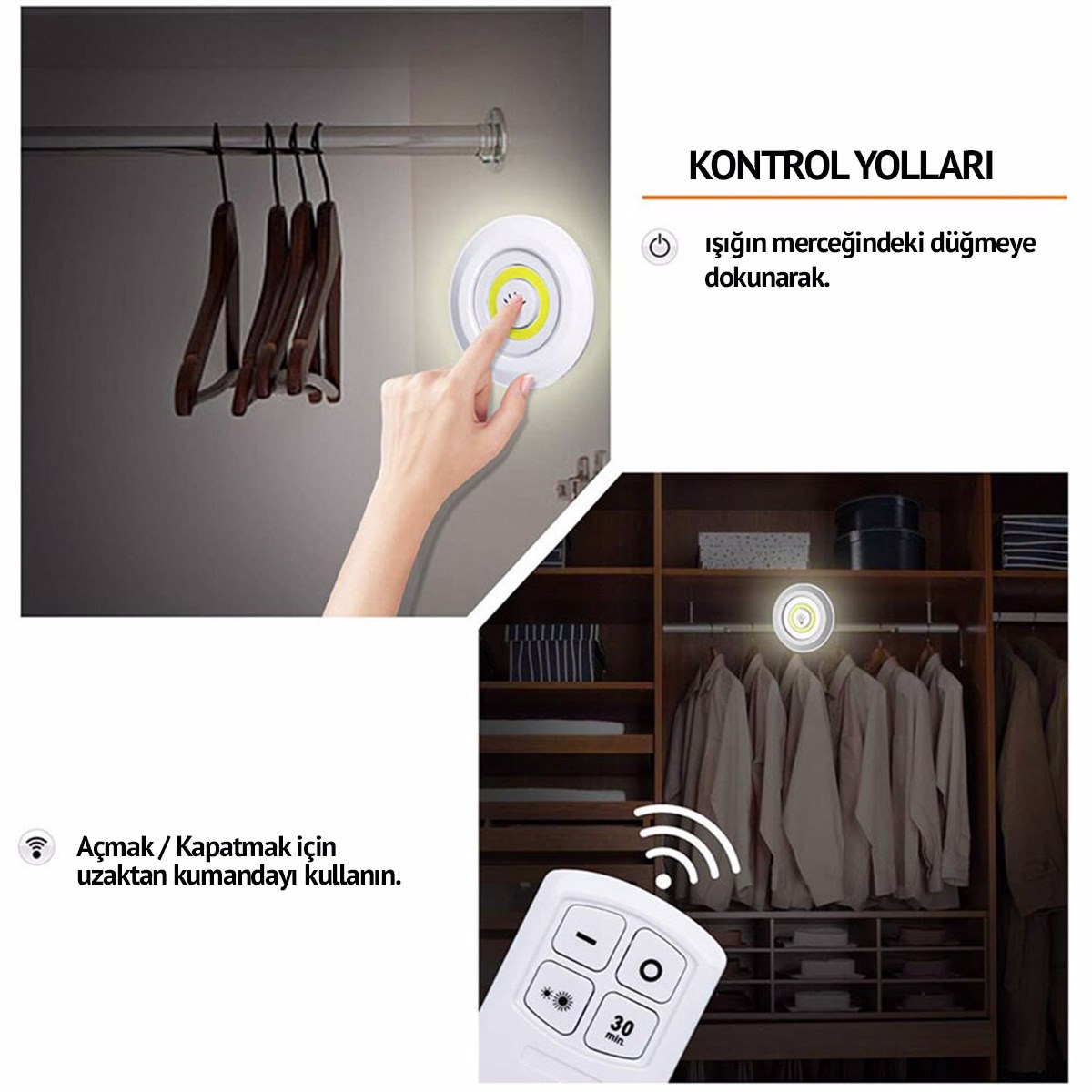 Uzaktan Kumandalı Yapışkanlı Led Spot Lamba (4812) Uzaktan Kumandalı Yapışkanlı Led Spot Lamba (4812)