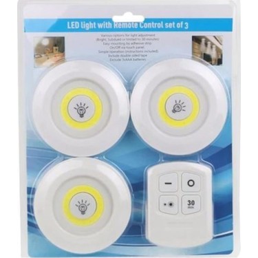 Uzaktan Kumandalı Yapışkanlı Kablosuz Pilli LED 3’lü (4812)