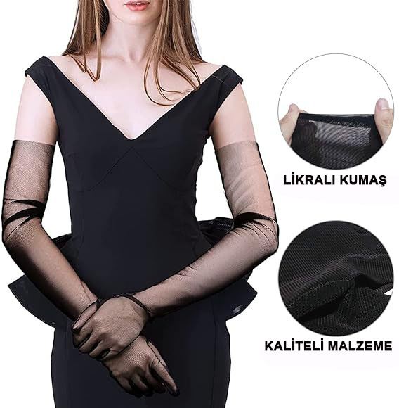 Uzun Boy Likralı Siyah Renk Yetişkin Mega Tül Eldiven 53 cm (4812) Uzun Boy Likralı Siyah Renk Yetişkin Mega Tül Eldiven 53 cm (4812)