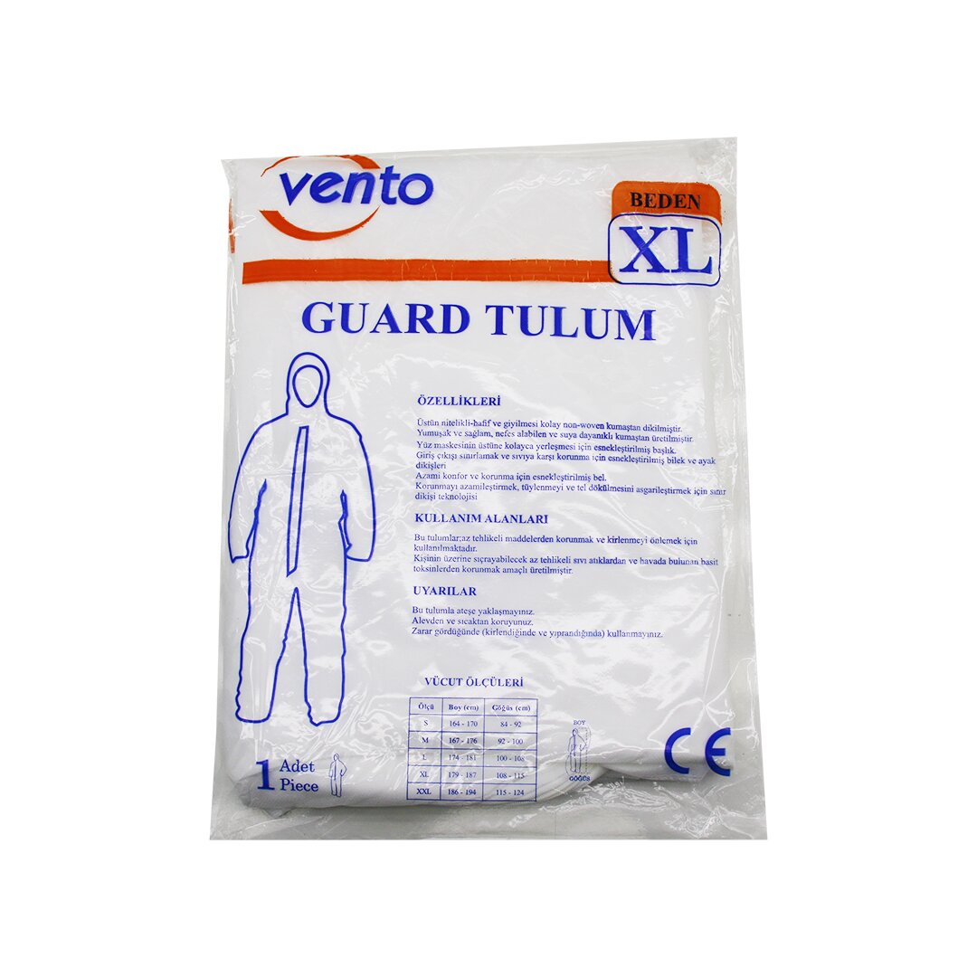 VENTO XL GUARD KORUYUCU TULUM BEYAZ - HAFİF - NON-WOVEN KUMAŞ BOY: 179-187CM - GÖĞÜS: 108-115CM (4812)