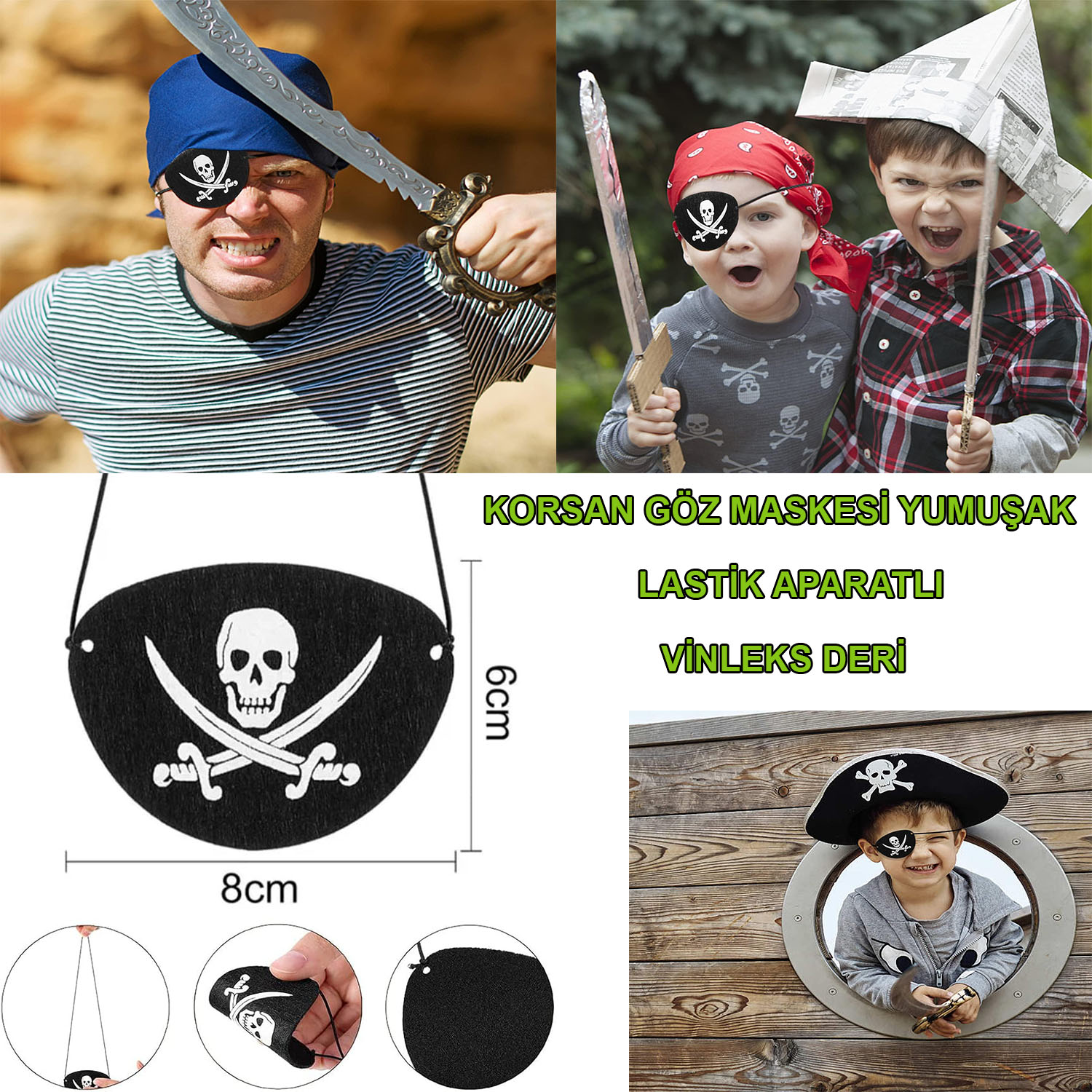 Vinleks Deri Korsan Göz Bandı Göz Maskesi Lastikli (4812)