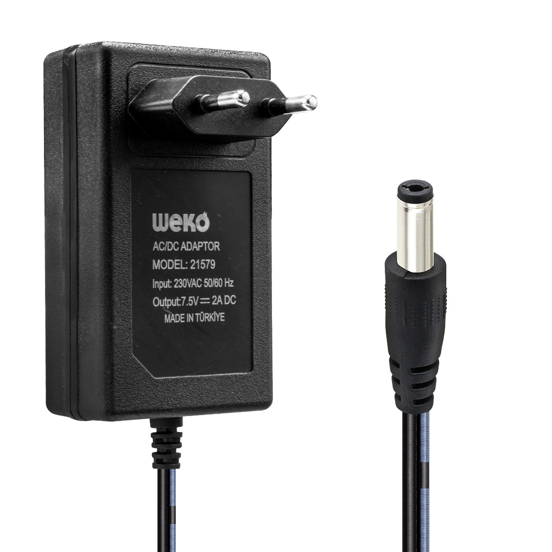 7.5 VOLT - 2  AMPER 5.5*2.5 UÇLU YERLİ ÜRETİM PRİZ TİPİ ADAPTÖR (4812)