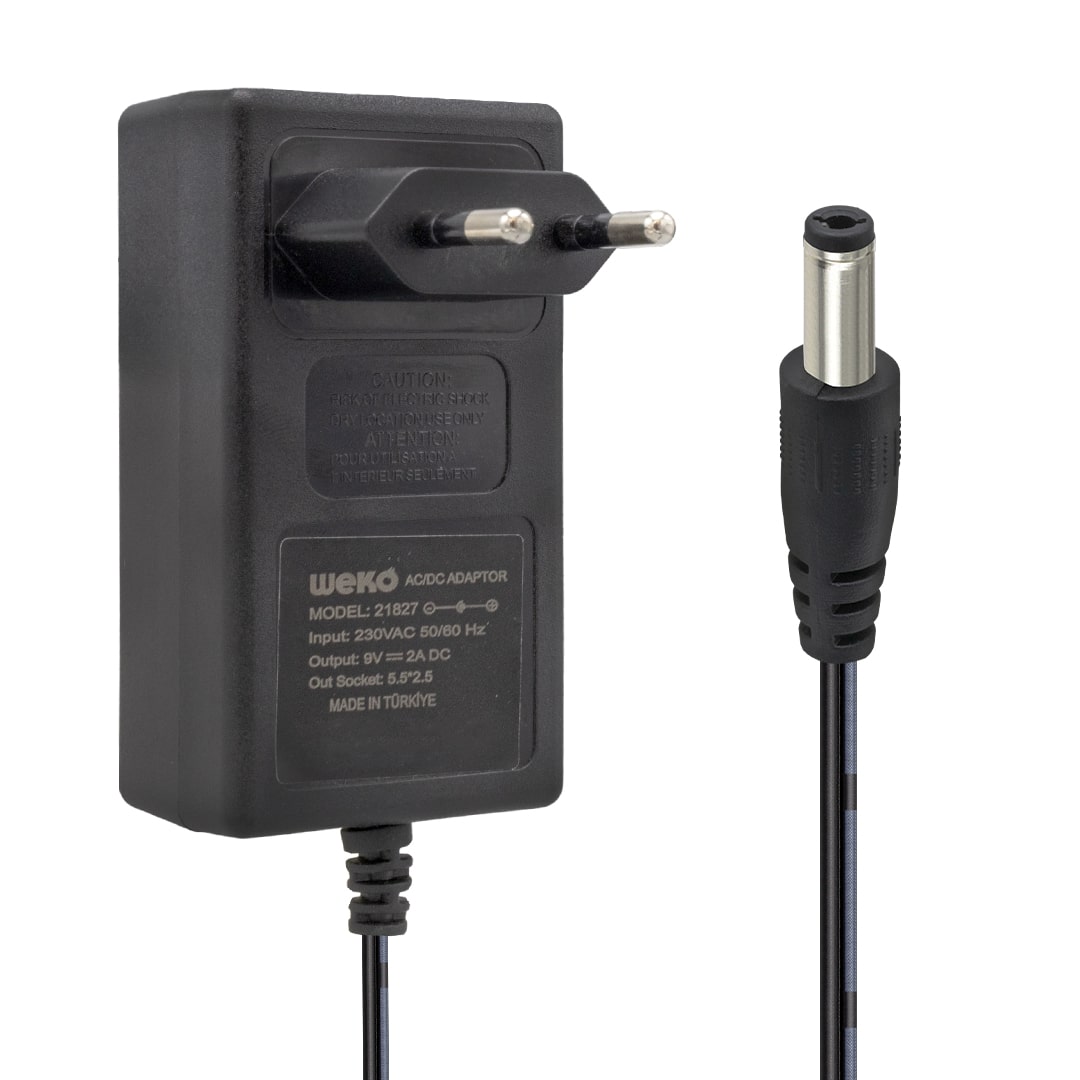 9 VOLT - 2 AMPER 5.5*2.5 UÇLU YERLİ ÜRETİM PLASTİK KASA PRİZ TİPİ KUTUSUZ ADAPTÖR (4812)