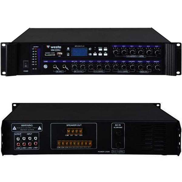 WESTA WM-2250U 250 WATT 100 VOLT USB/MP3/BLUETOOTH 6 BÖLGELİ TRAFOLU MIXER ANFİ (4812)