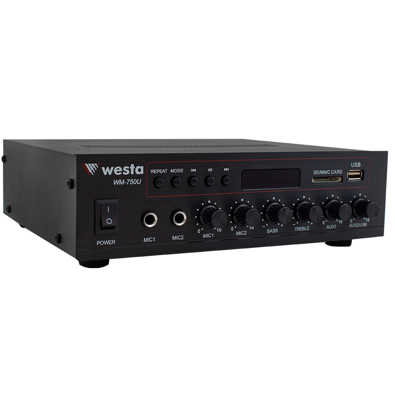 WESTA WM-750U 80W MİNİ 100V/70V/4-16 OHM USB/SD/BLUETOOTH/ UK-2 MİK.GİRİŞ TRAFOLU ANFİ (4812)