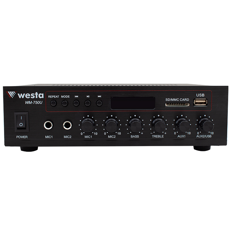 WESTA WM-750U 80W MİNİ 100V/70V/4-16 OHM USB/SD/BLUETOOTH/ UK-2 MİK.GİRİŞ TRAFOLU ANFİ (4812)