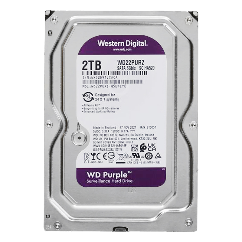 WESTERN DIGITAL PURPLE WD22PURZ 2 TB SATA 6GB/S 7/24 GÜVENLİK HARDDISK (4812)
