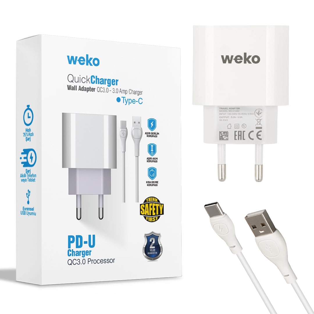 WK-21442 PDU QC 3.0 AMPER ŞARJ BAŞLIK ADAPTÖRÜ + TYPE-C KABLO (NO:1) (4812)