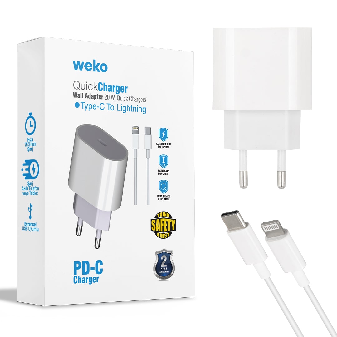 WK-21443 PD-C 20 WATT TYPE-C ŞARJ BAŞLIK ADAPTÖRÜ + TYPE-C TO LIGHTNING KABLO (NO:9) (4812)