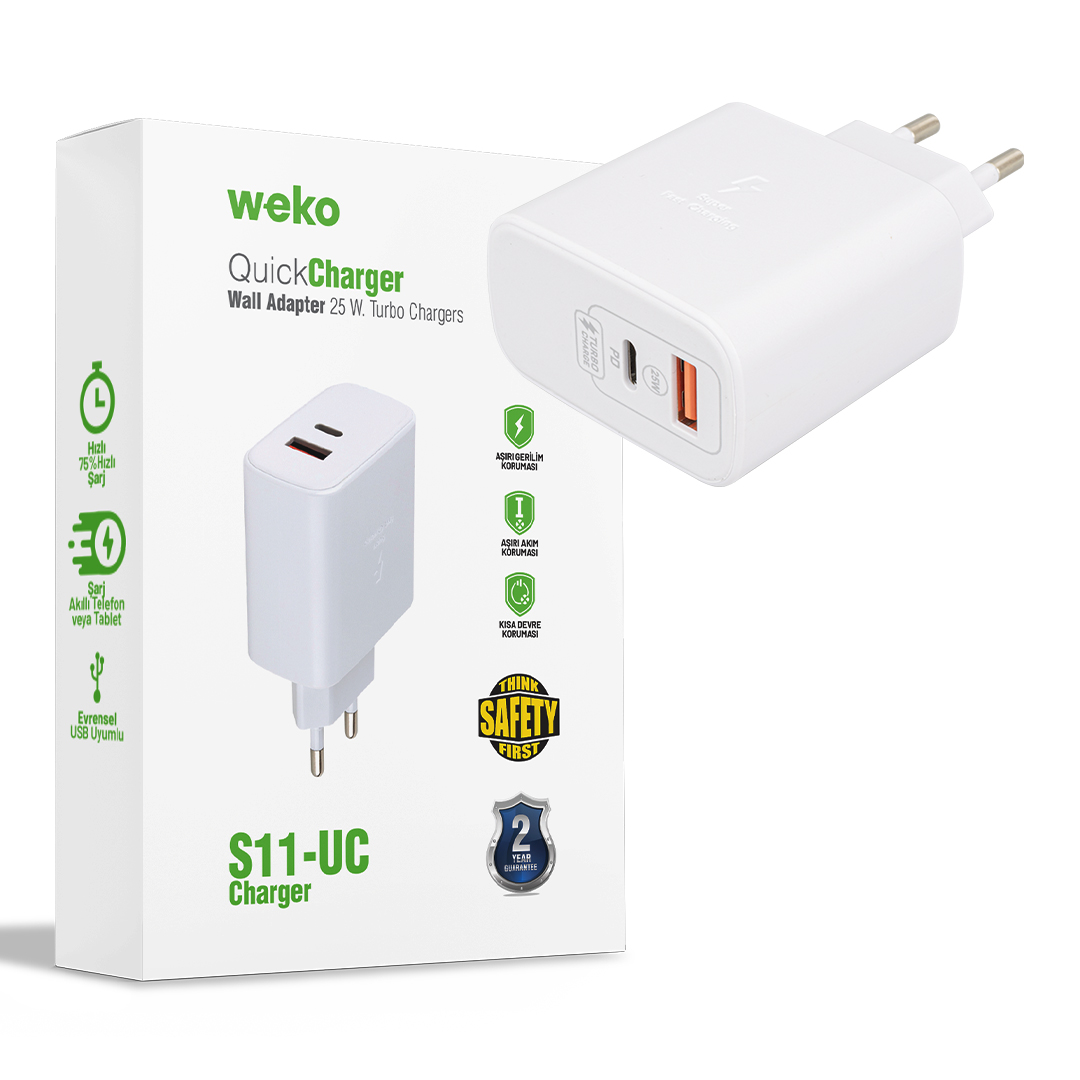 WK-21446 S11-UC 25 WATT 3.0 AMPER TYPE-C + USB ŞARJ BAŞLIK ADAPTÖRÜ (4812)