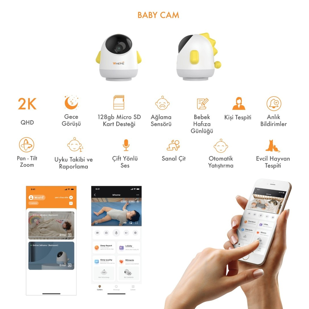YAPAY ZEKA DESTEKLİ 360° GECE GÖRÜŞLÜ SARI WİFİ BEBEK GÜVENLİK KAMERASI (4812) YAPAY ZEKA DESTEKLİ 360° GECE GÖRÜŞLÜ SARI WİFİ BEBEK GÜVENLİK KAMERASI (4812)