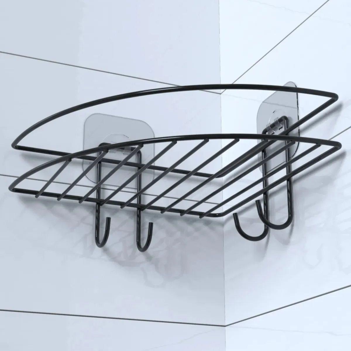 Yapışkanlı Banyo Köşeliği Kancalı Köşe Rafı Duş Şampuanlık Duvar Düzenleyici Organizer Raf (4812)
