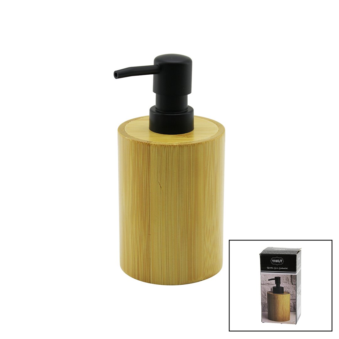 YUVARLAK  AHŞAP BAMBU SIVI SABUNLUK  SİYAH PLASTİK POMPA   ÇAP: 8CM - Y: 11CM (4812)