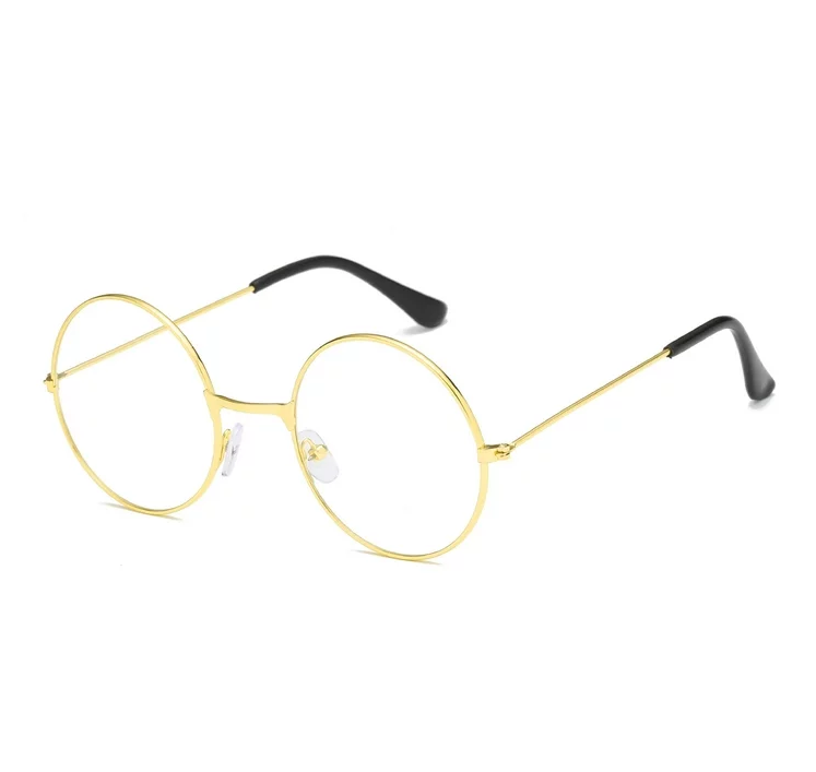 Yuvarlak Cam John Lennon Tarzı Hippi İmaj Gold Çerçeveli Şeffaf Gözlük (4812)
