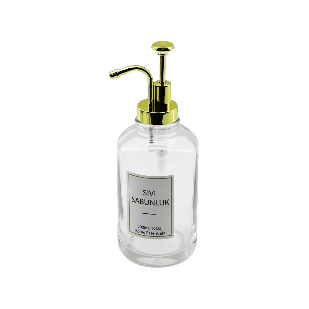 YUVARLAK CAM ŞİŞE - ŞEFFAFSIVI SABUNLUK 500ML POMPA - MUSLUK AYRIK MODEL BAŞLI (4812)
