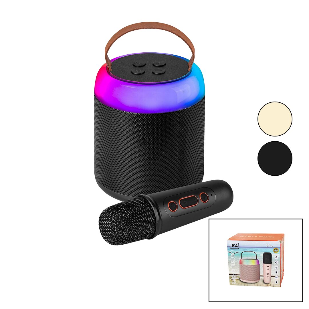 YUVARLAK KARAOKE MİKROFONLUBLUETOOTH WİRELESS HOPARLÖR - SPEAKER USB ŞARJLI - IŞIKLI (4812)
